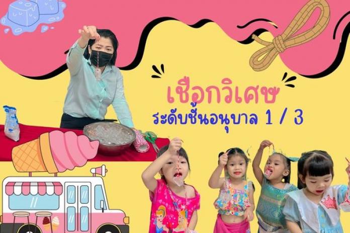 กิจกรรมทดลองวิทยาศาสตร์ของเด็กๆ อนุบาล 1/3 เชื่อกวิเศษ ครูสนทนาเกี่ยวกับเชือกที่เด็กๆรู้จัก เเละประโยชน์ของเชือกว่ามีอะไรบ้าง